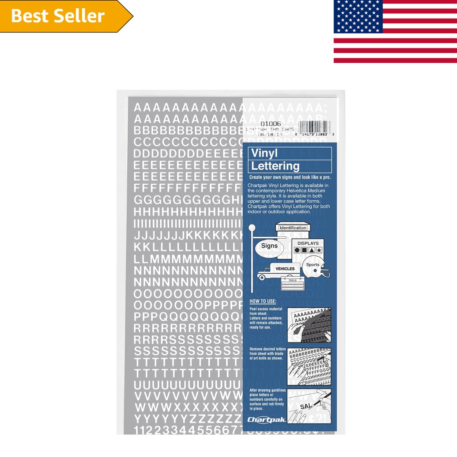 Self-Adhesive Vinyl Letters & Numbers, 1/4" High – Made in USA, 610 Pcs