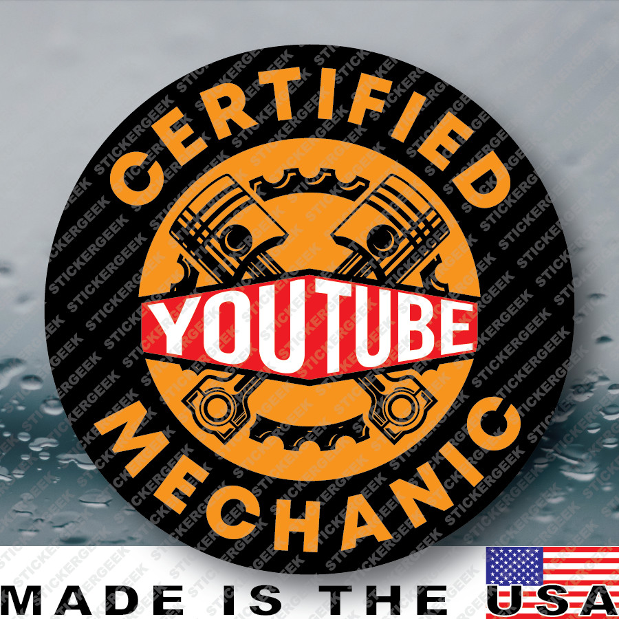 Certified YouTube Mechanic Funny JDM Hard Hat Helmet Gag Prank Joke Sticker 2IN