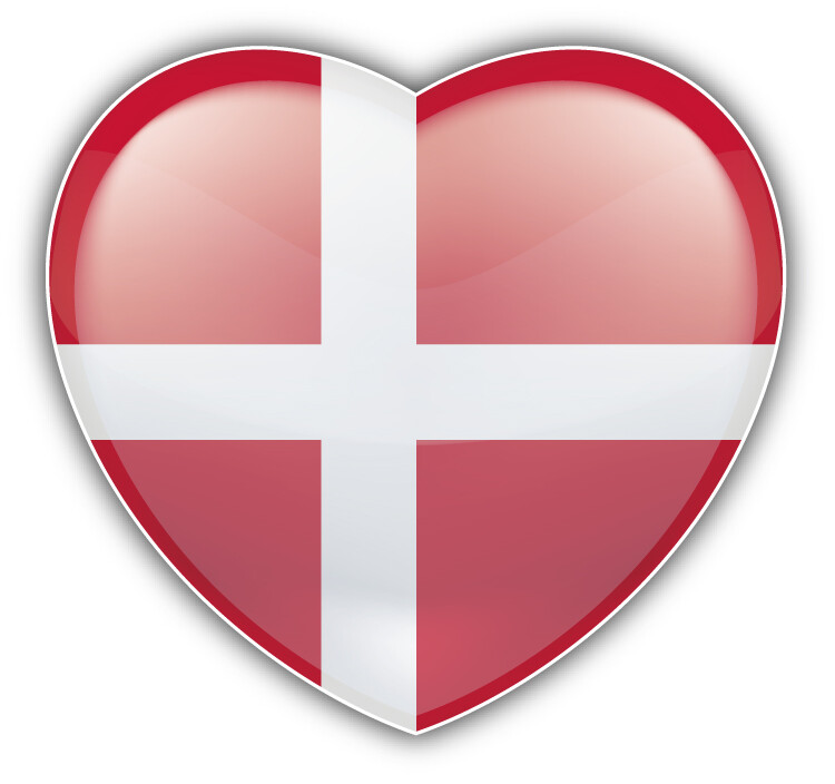 Denmark Glossy Heart Flag Car Bumper Sticker Decal