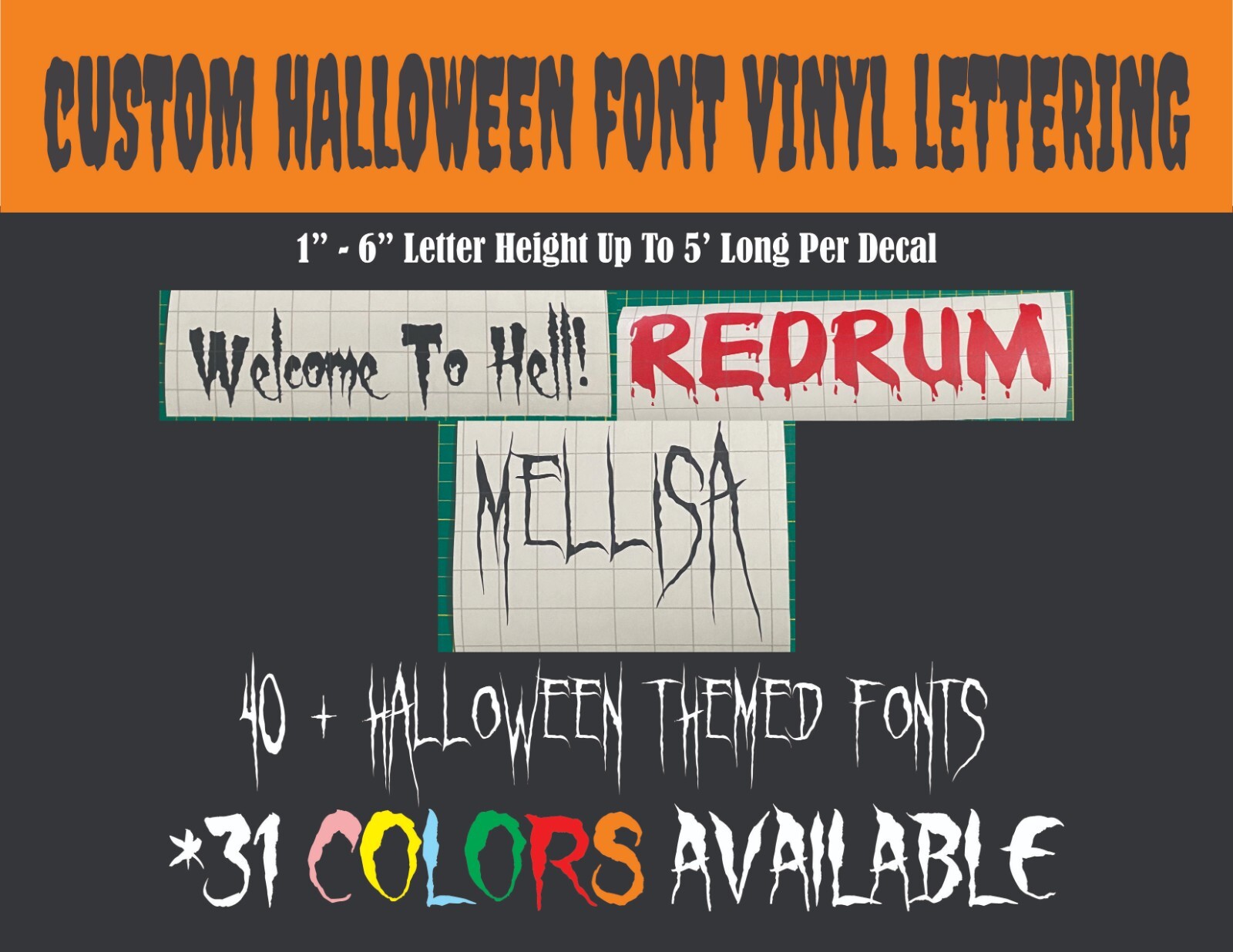 Custom Text Vinyl Lettering Halloween Style Fonts Transfer Sticker Vinyl Decals