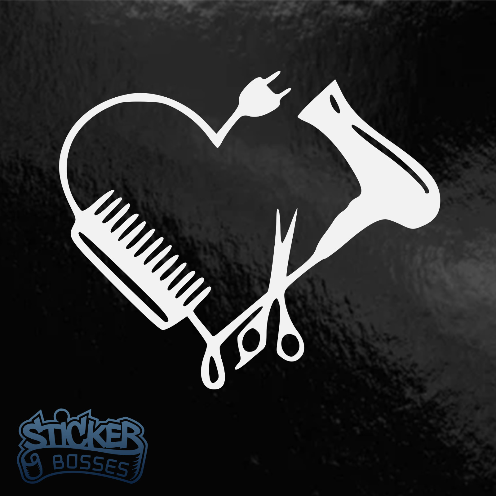 Hair Stylist Heart Scissors Comb Dryer Vinyl Decal Salon Sticker