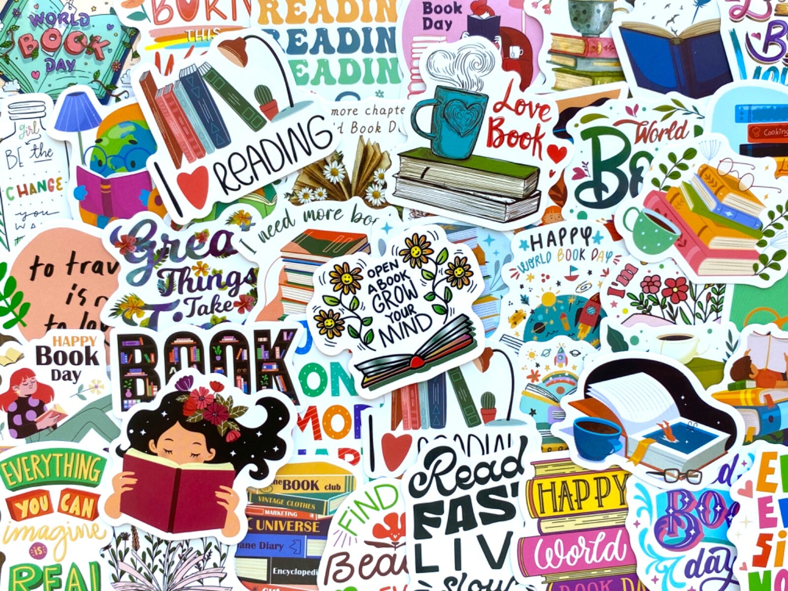 5-50 pcs Love Reading Book Stickers, Cute Fun Bookish Kindle Phone Laptop Decals