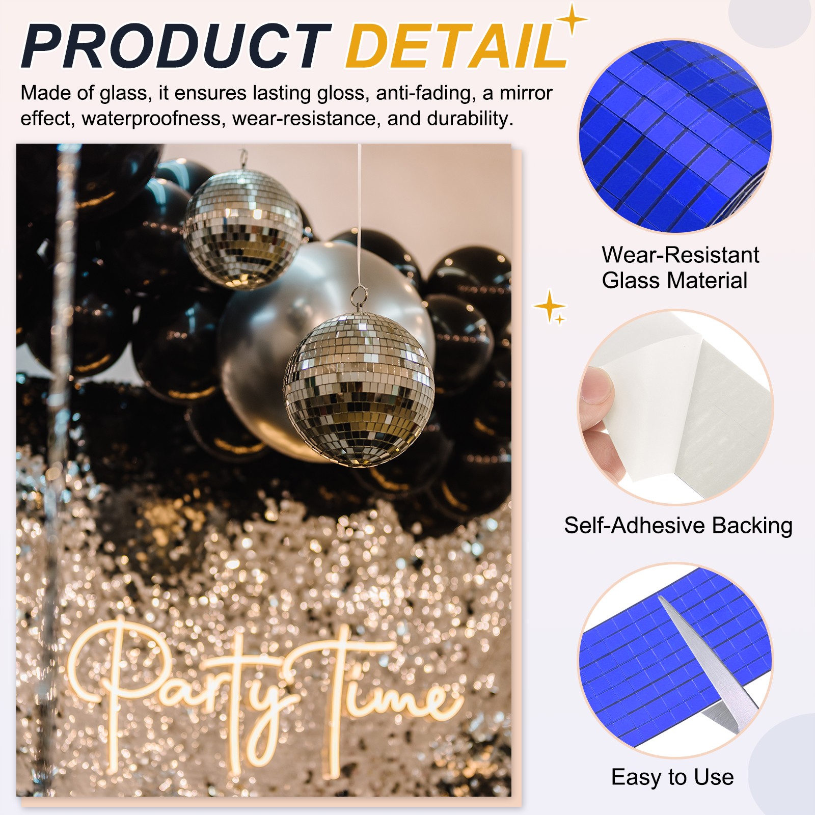5x5mm Self Adhesive Mirrors Mosaic Tiles, 3200 Pcs Mosaic Sticker, Blue