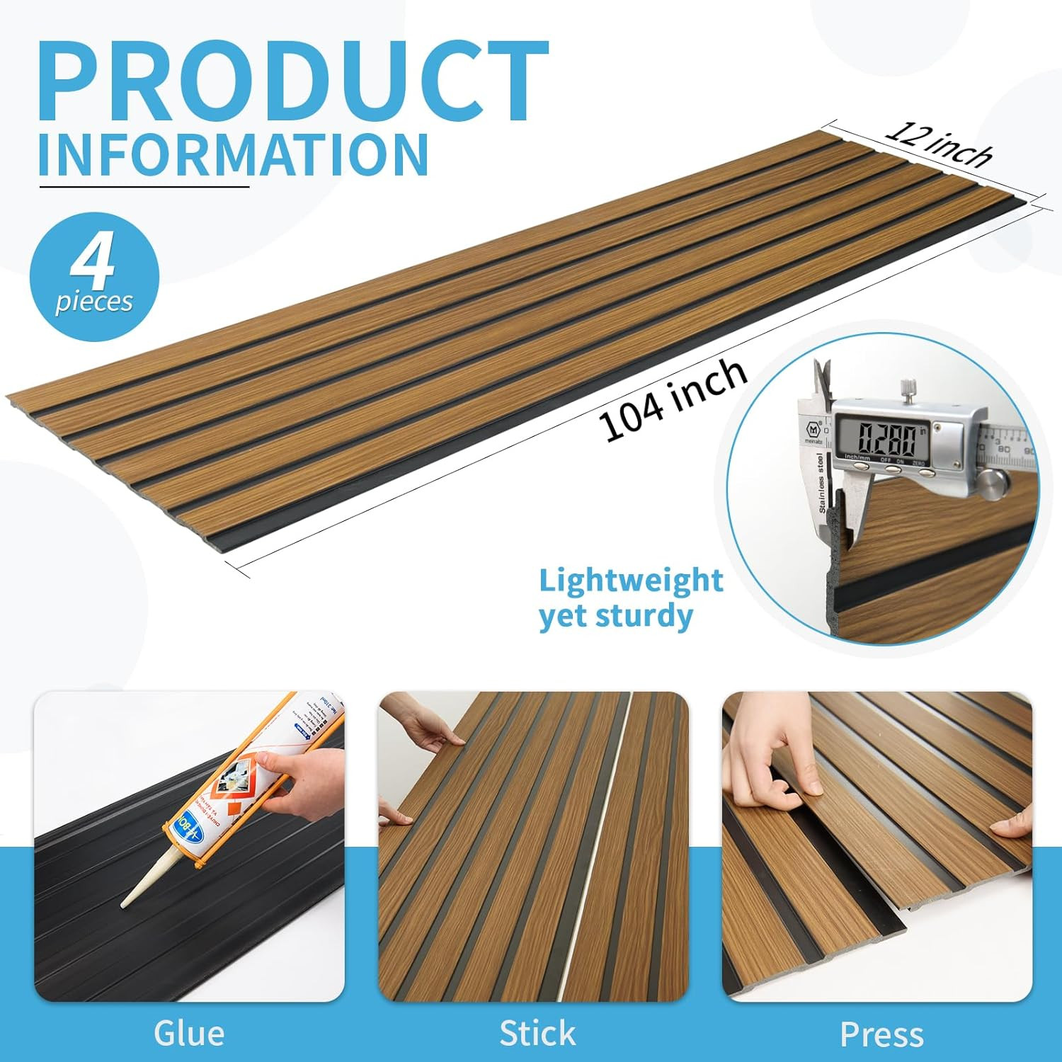 4-Pack Glue-On Six-Grid Wainscoting Panel for Interior Wall Decor – 104 X 12 Inc