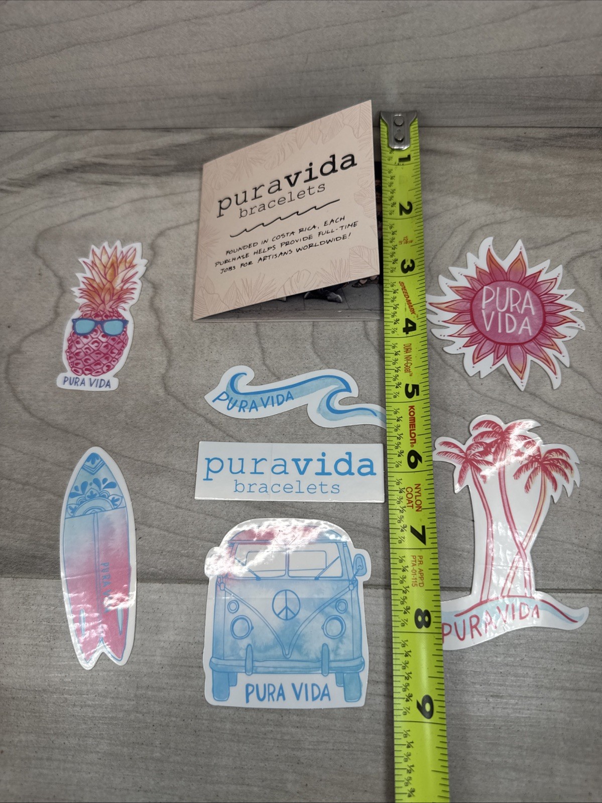 Pura Vida Bracelet Sticker Pack Of 7 Sticker Peace Bus Pineapple Sun Surfboard