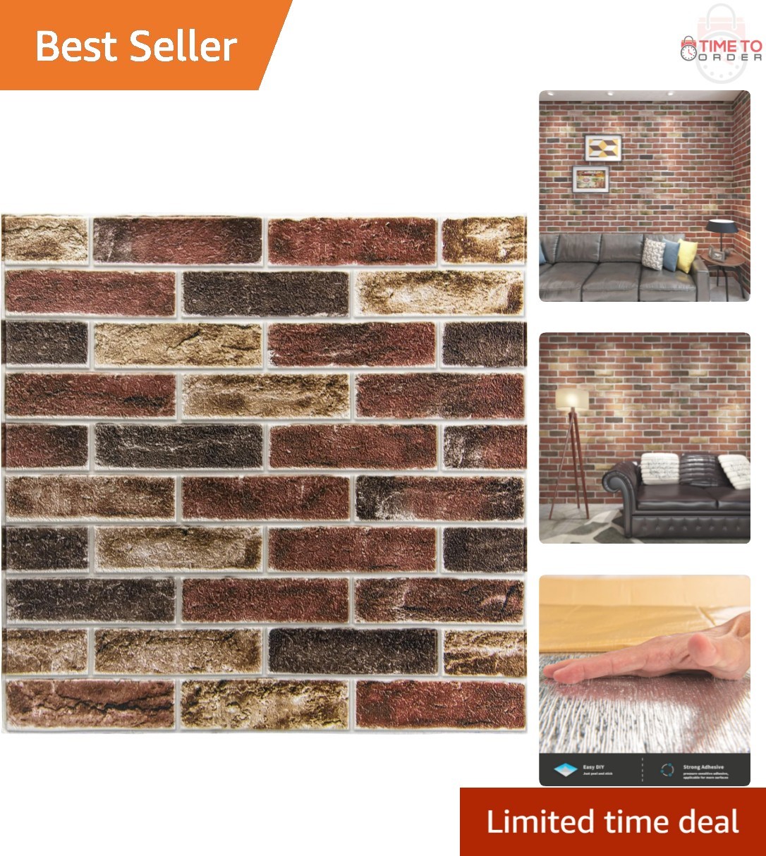 10-Pack Faux Brick Wall Panels 52.5 sq ft Self Adhesive Waterproof Foam Firep…