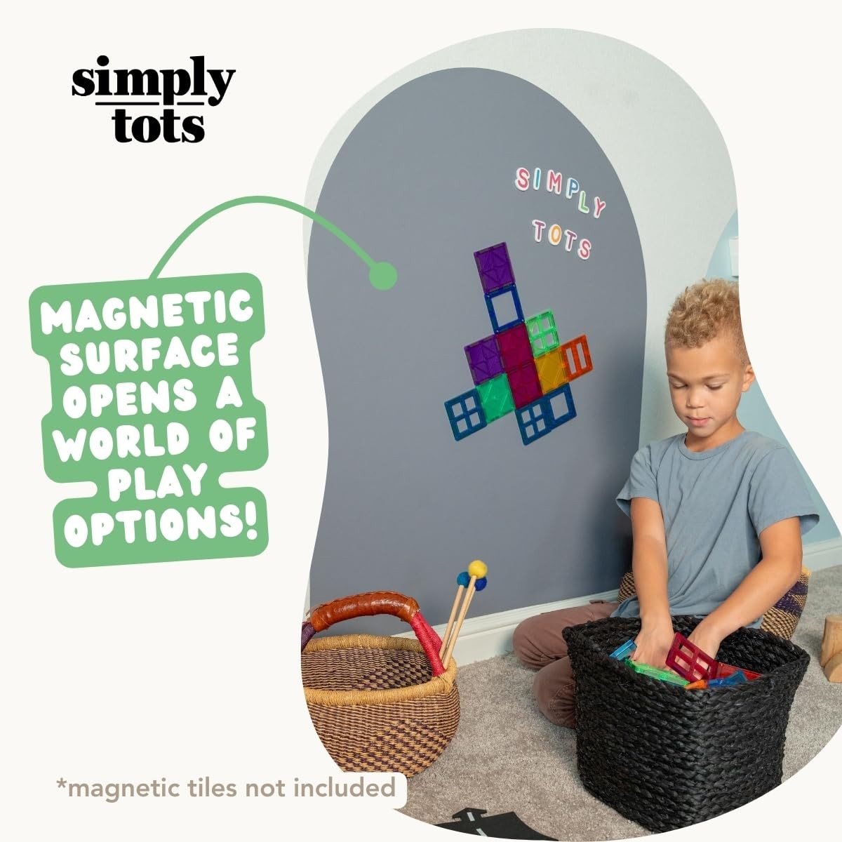 New! Magnetic Wall Decal for Kids Playrooms, Colorable and Magnetic Tile Comp…