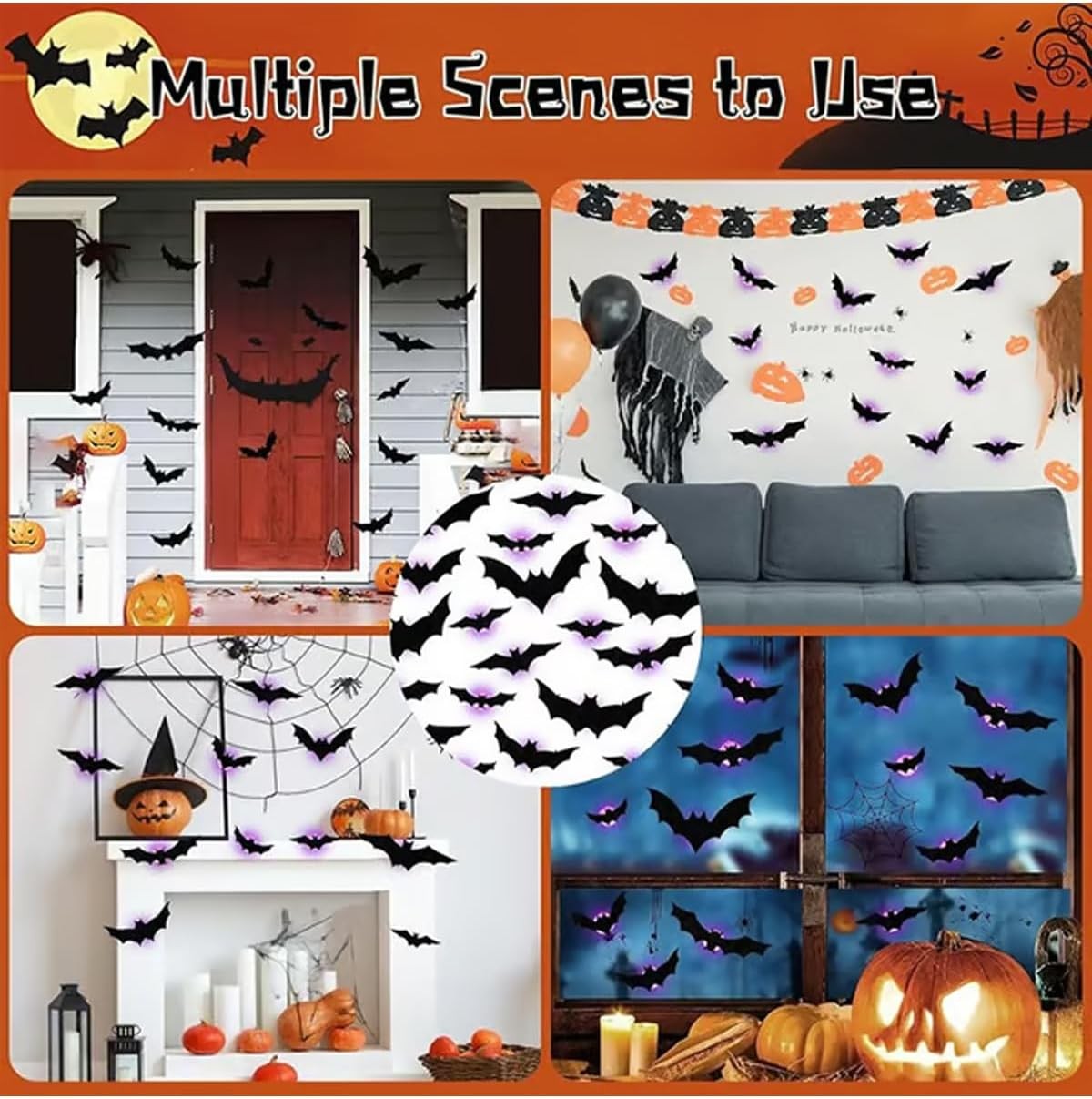 42pcs Halloween Wall Decor 3D Led Bats Spiders Wall Stickers Removable Light Up