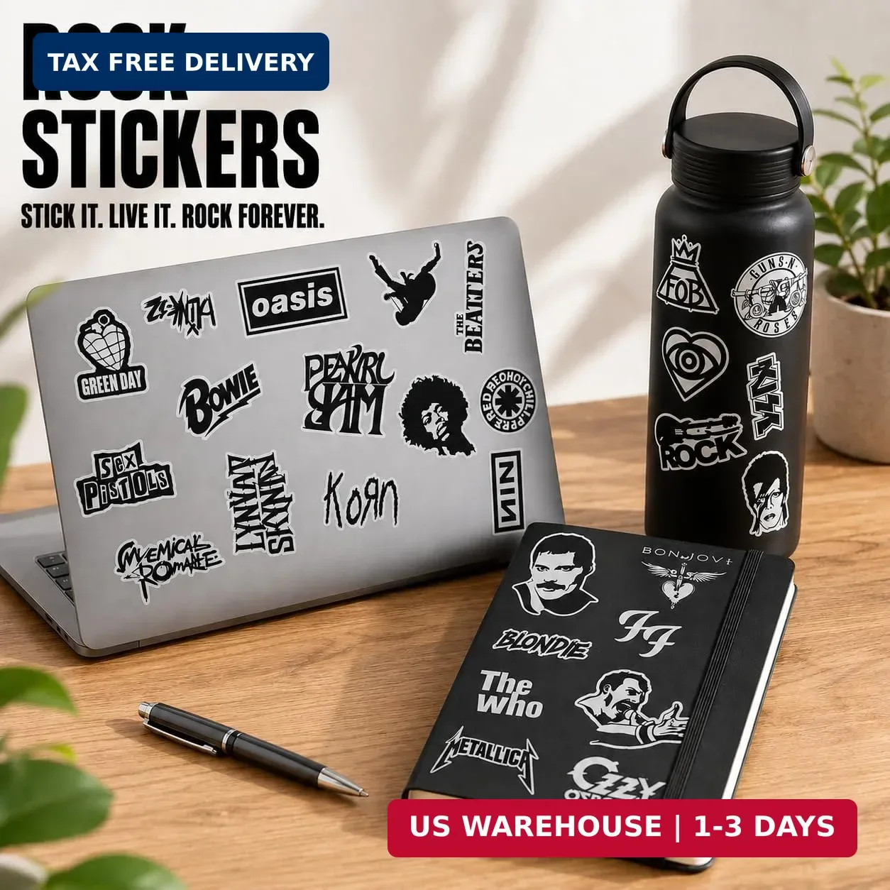 100PCS Rock Band Stickers Pack Vintage Punk Music Waterproof Vinyl Decals for La