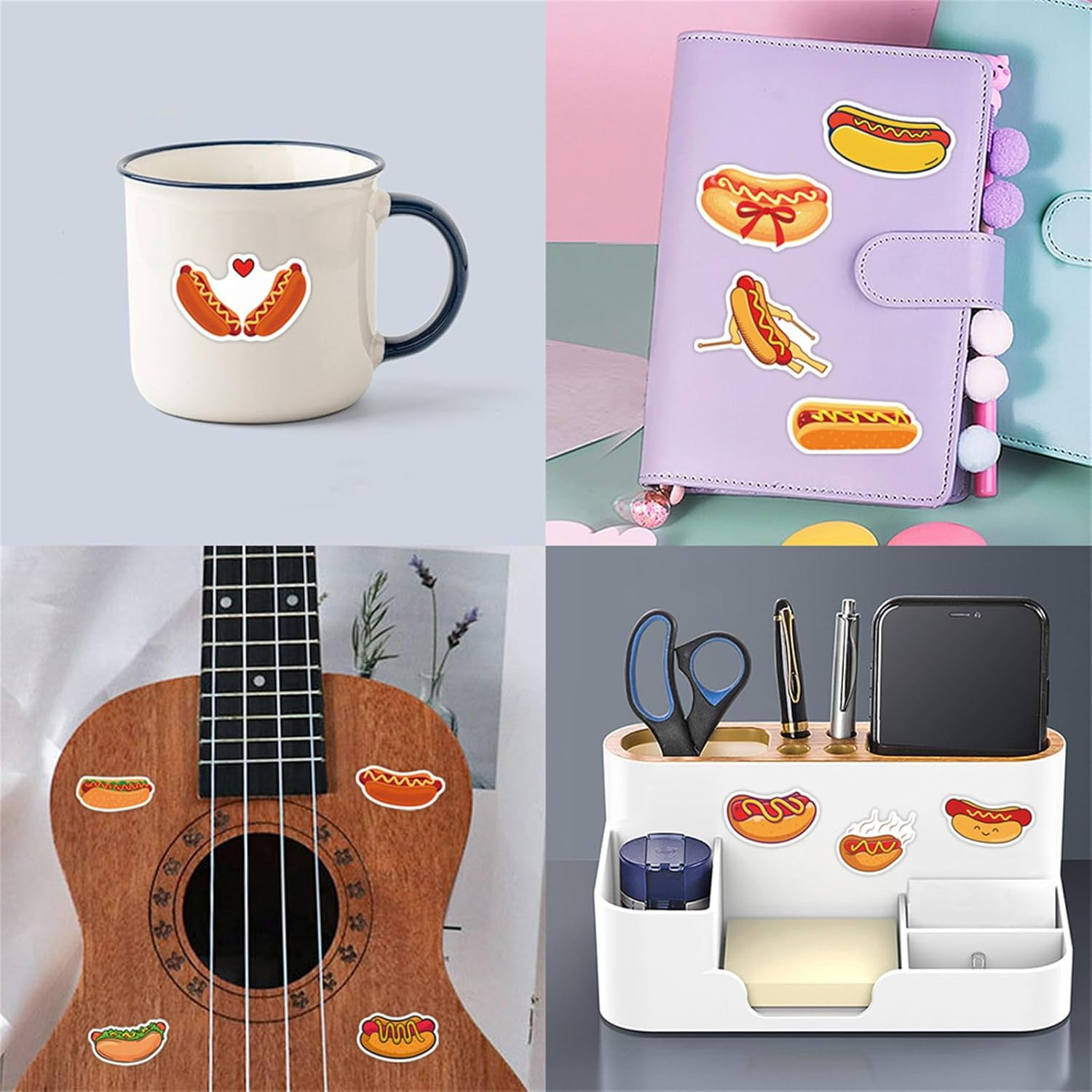 55Pcs Hot Dog Stickers for Water Bottles Laptop,Hot Dogs Party Decorations,Foods
