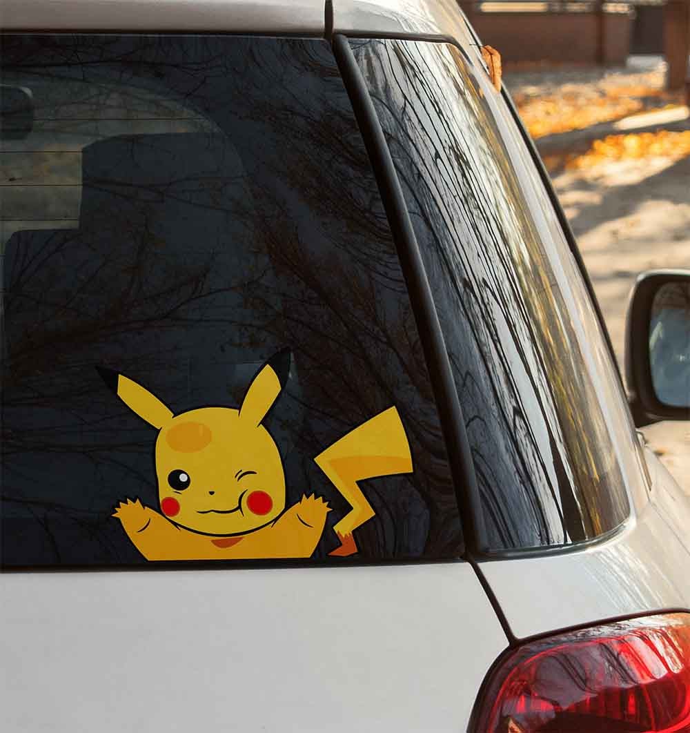 Cute Peeking Pikachu Anime Vinyl Decal – 6" Car Window Peeker Sticker USA Made