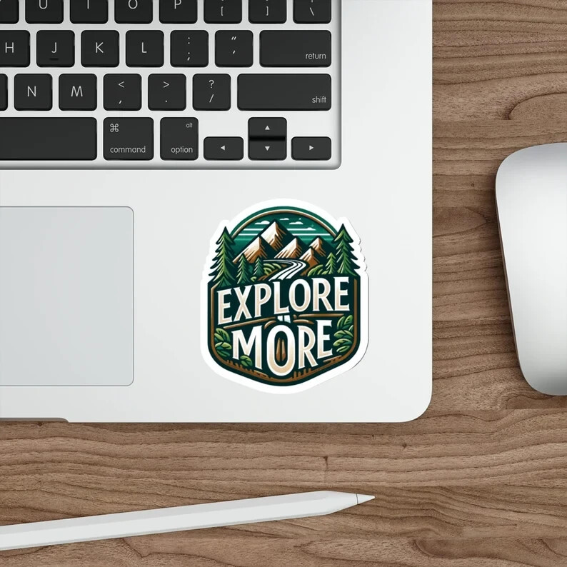 Explore More Sticker – Mountain Hiking Adventure, Water-Resistant Outdoor Decal