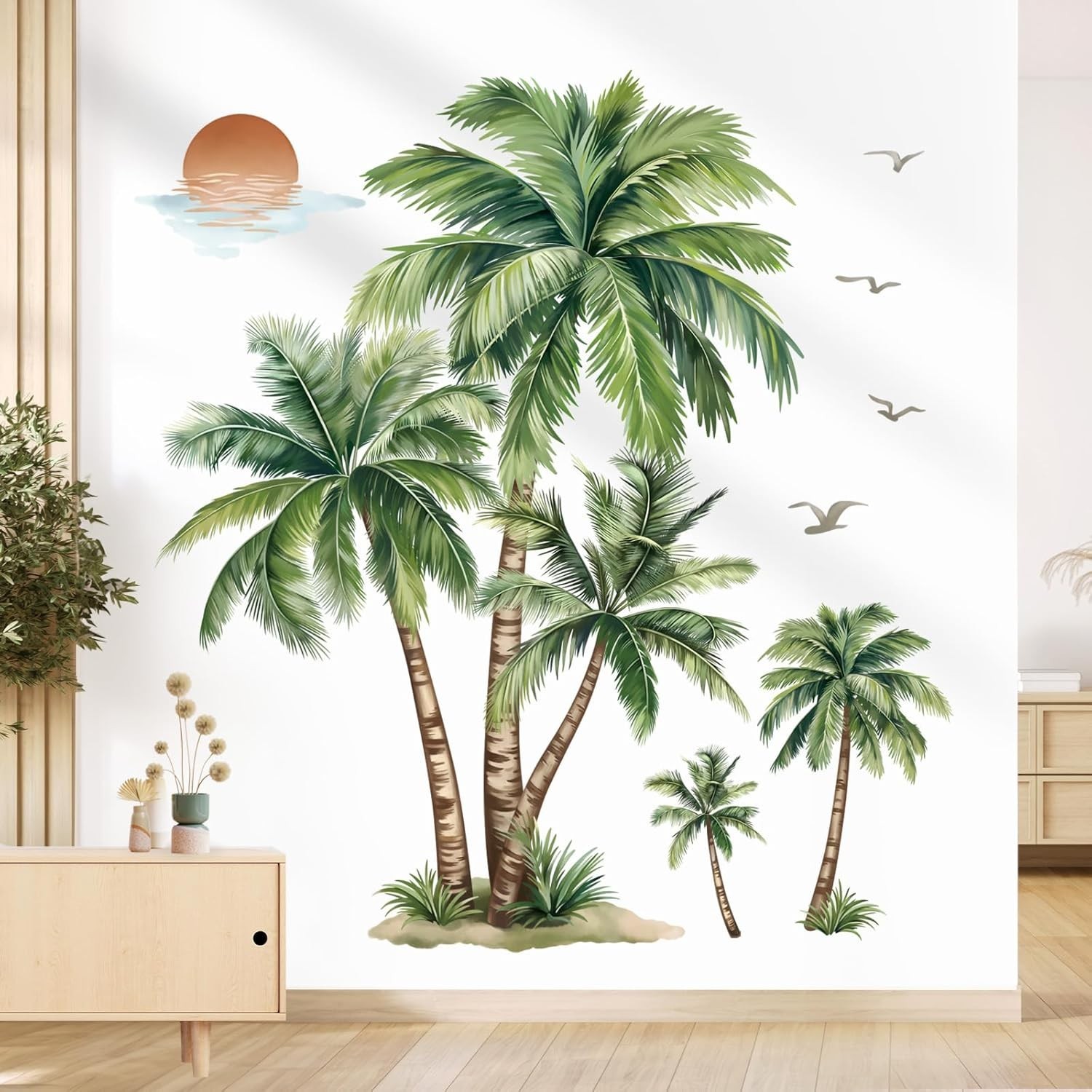Large Palm Tree Wall Stickers Tropical Plants Coconut Tree Peel and Stick Wal…