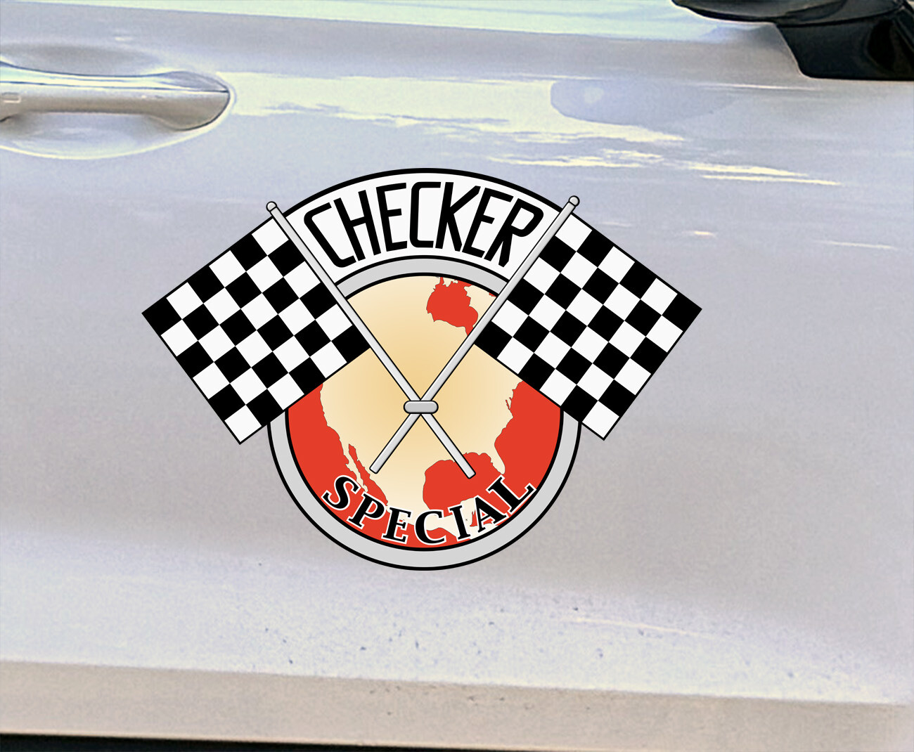Vintage Style Checker Taxi Cab Door Decal Marathon Logo