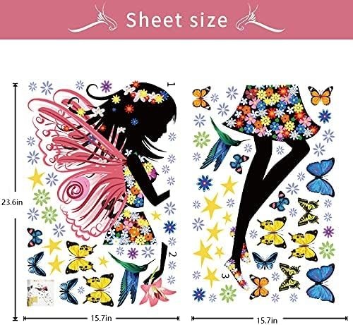 Butterfly Girl Wall Sticker – Colorful Fairy Wall Decal, Floral DIY Removable…