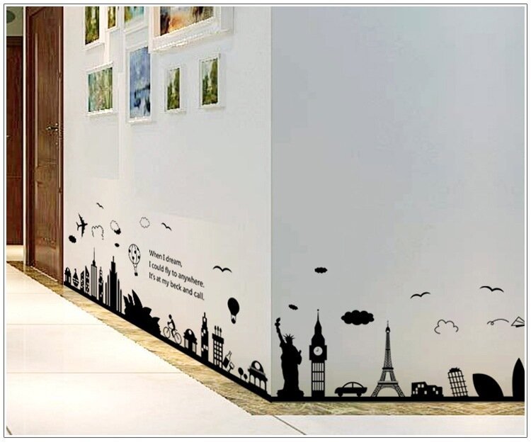 DIY Black Wallpaper Baseboard Kicking Line Wall Sticker Removable Decal Bedroom