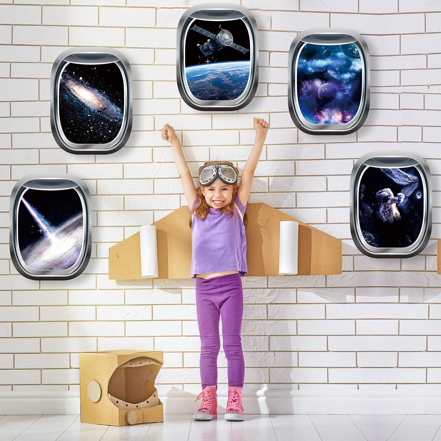 6 Pieces 3D Space Wall Decals Galaxy Window Stickers for Wall Outer Space Decor
