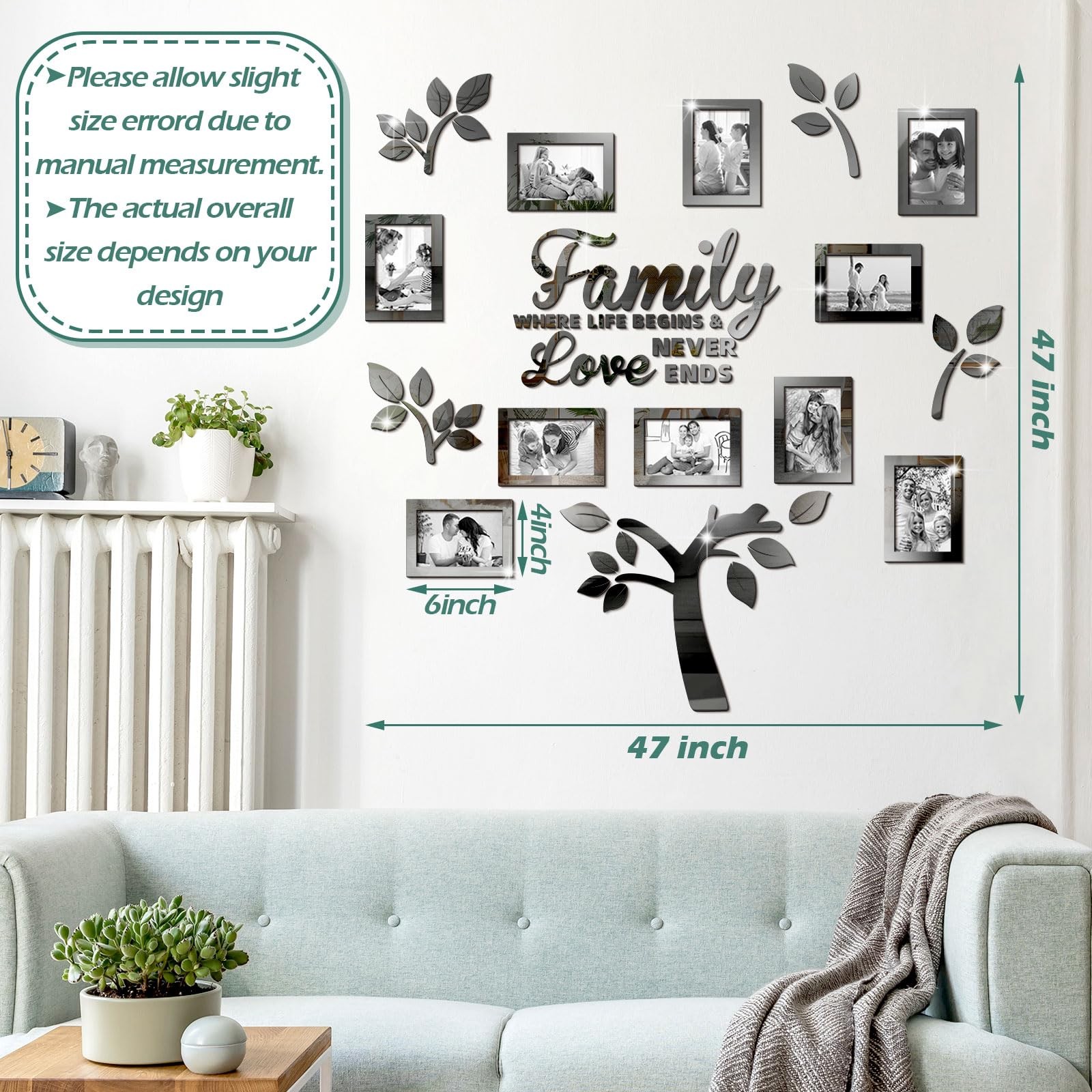 Family Tree Wall Decal Acrylic 3D DIY Mirror Sticker Photo Frames Removable W…