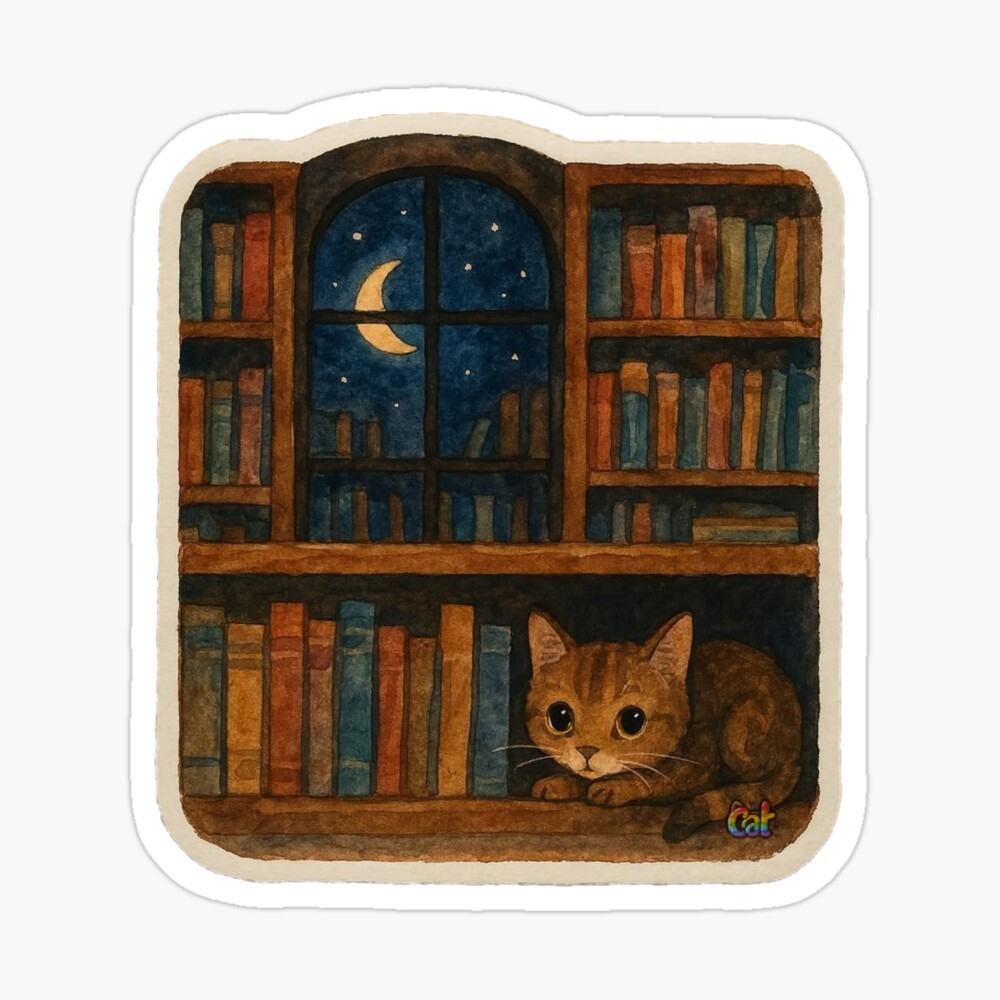 Moonlit Librarian Sticker by C Autumn Trapp Original Art 3" x 3"