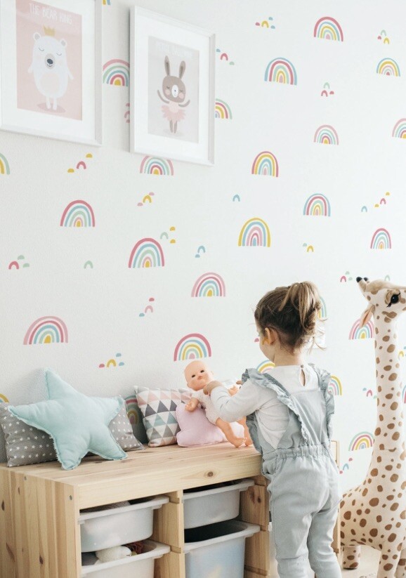 2 Sets 20×14” Cute Pastel Rainbow Wall Stickers Childrens Room Decals