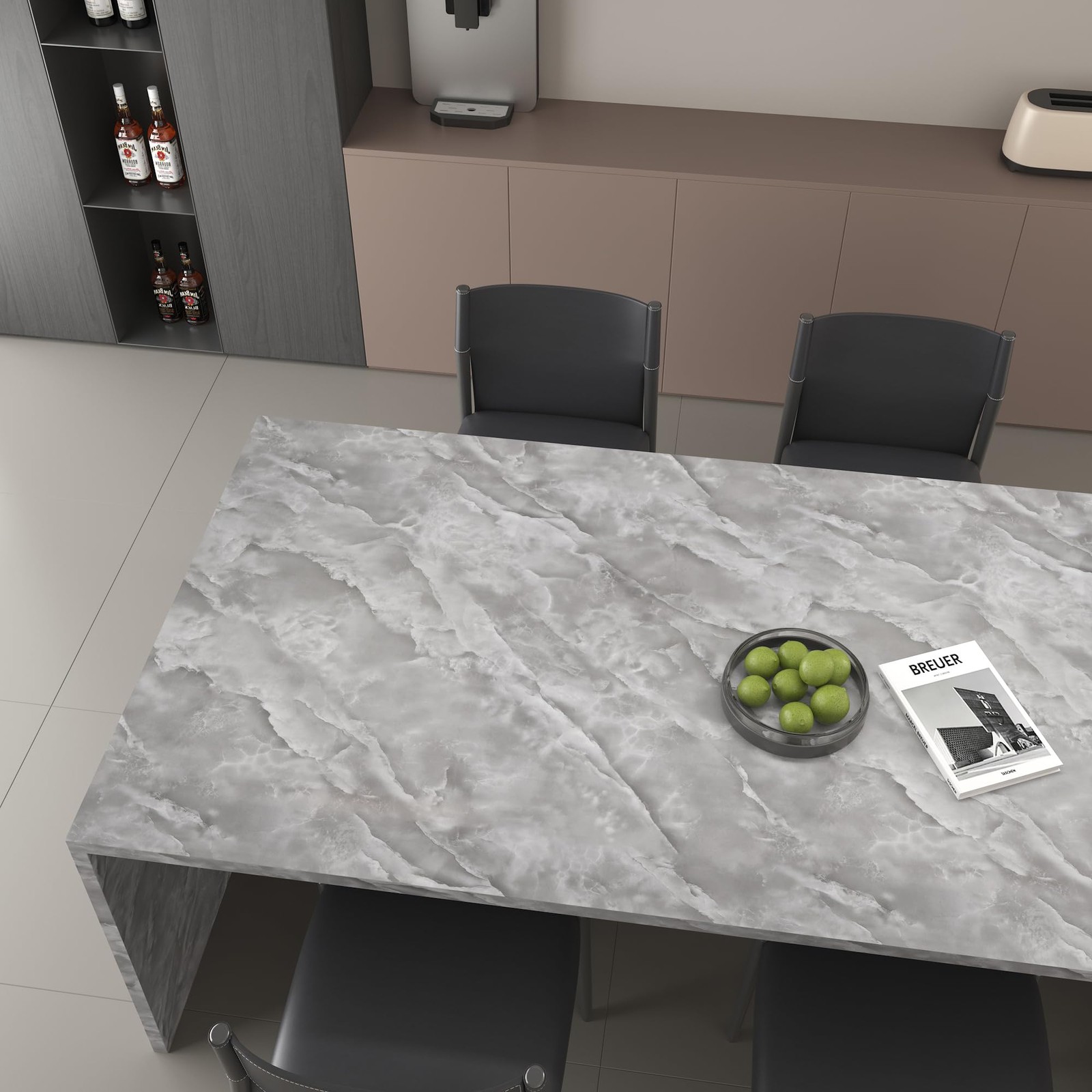 16"×354" Glossy Grey White Marble Wallpaper Peel and Stick Thick Gray White M…
