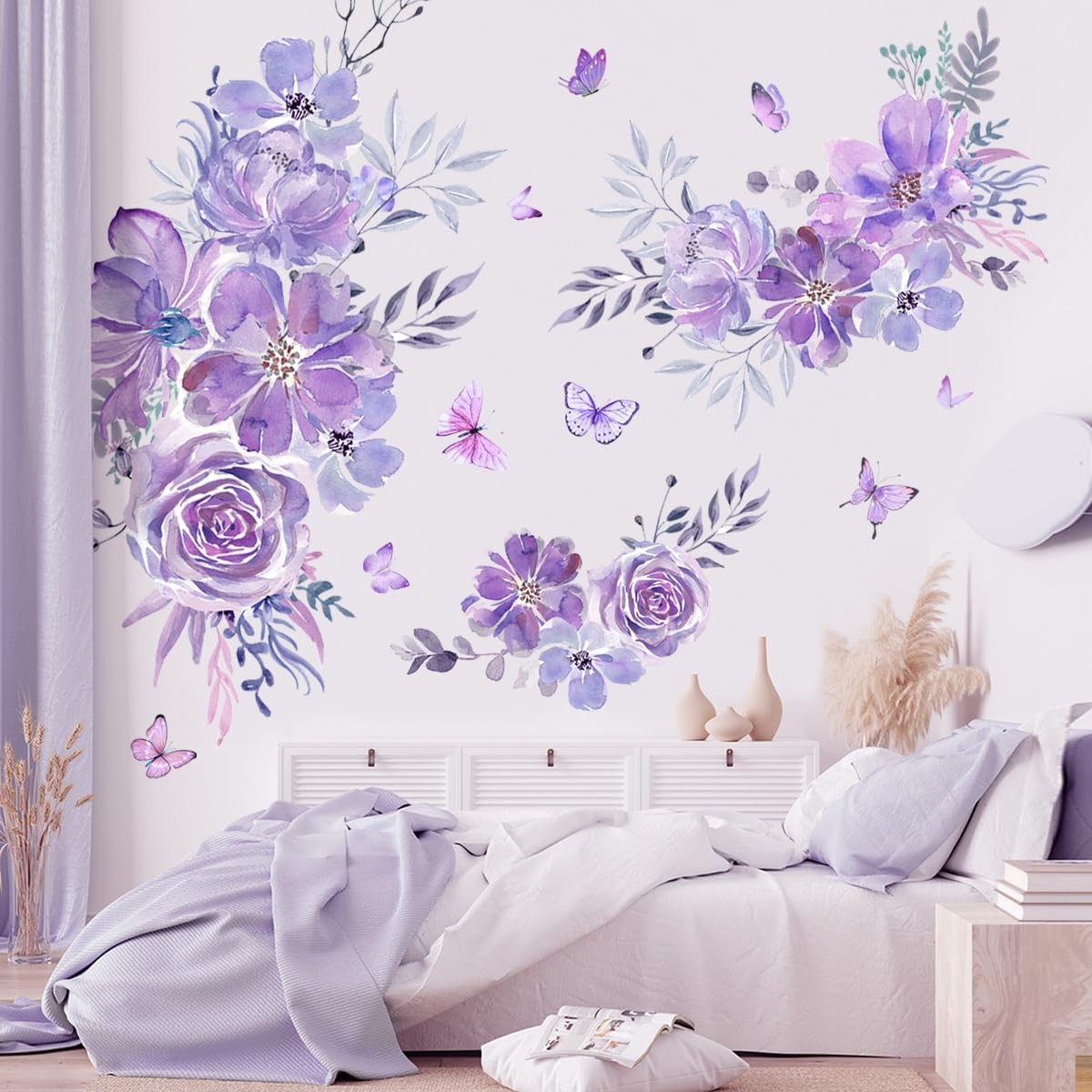 Amaonm 8 sheets of 12×24 inch Large 3D Colorful Flower Wall Decal Purple Red …