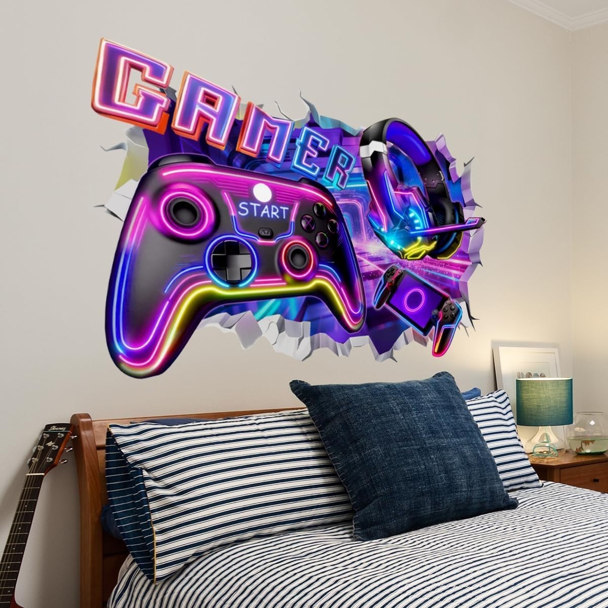 3D Game Room Decor Gaming Room Wall Decals Colorful Gamer Controller Video Gamin