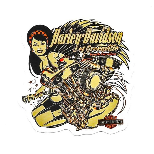 Harley Davidson of Greenville South Carolina V-Twin Engine Pinup Vinyl Sticker