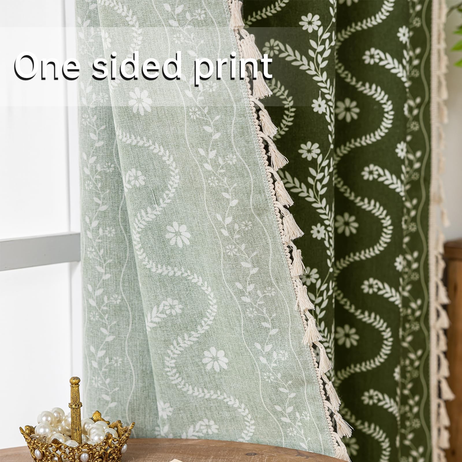 Olive Green Floral Curtains 80 Inch Long for Living Room, Bedroom, 2 Panels B…