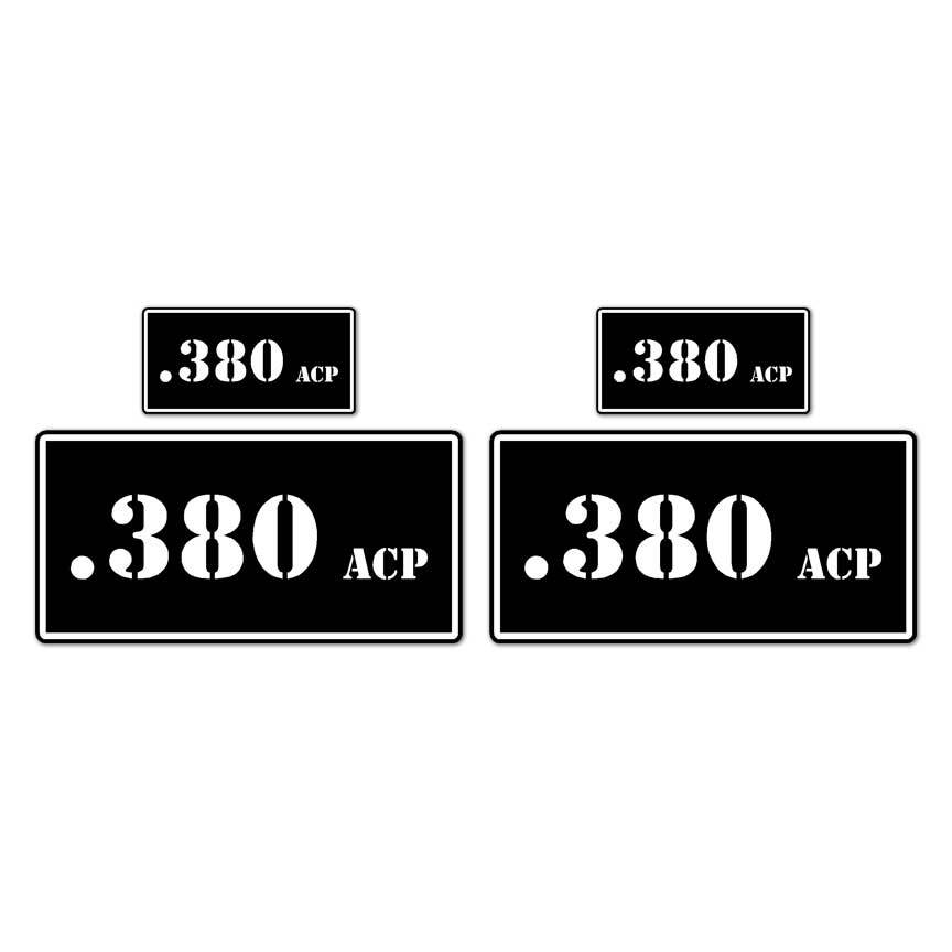 .380 ACP B&W Ammo Box Set, Vinyl Decal Sticker, 2@ 1"x2" & 2@ 2"x4", #8453
