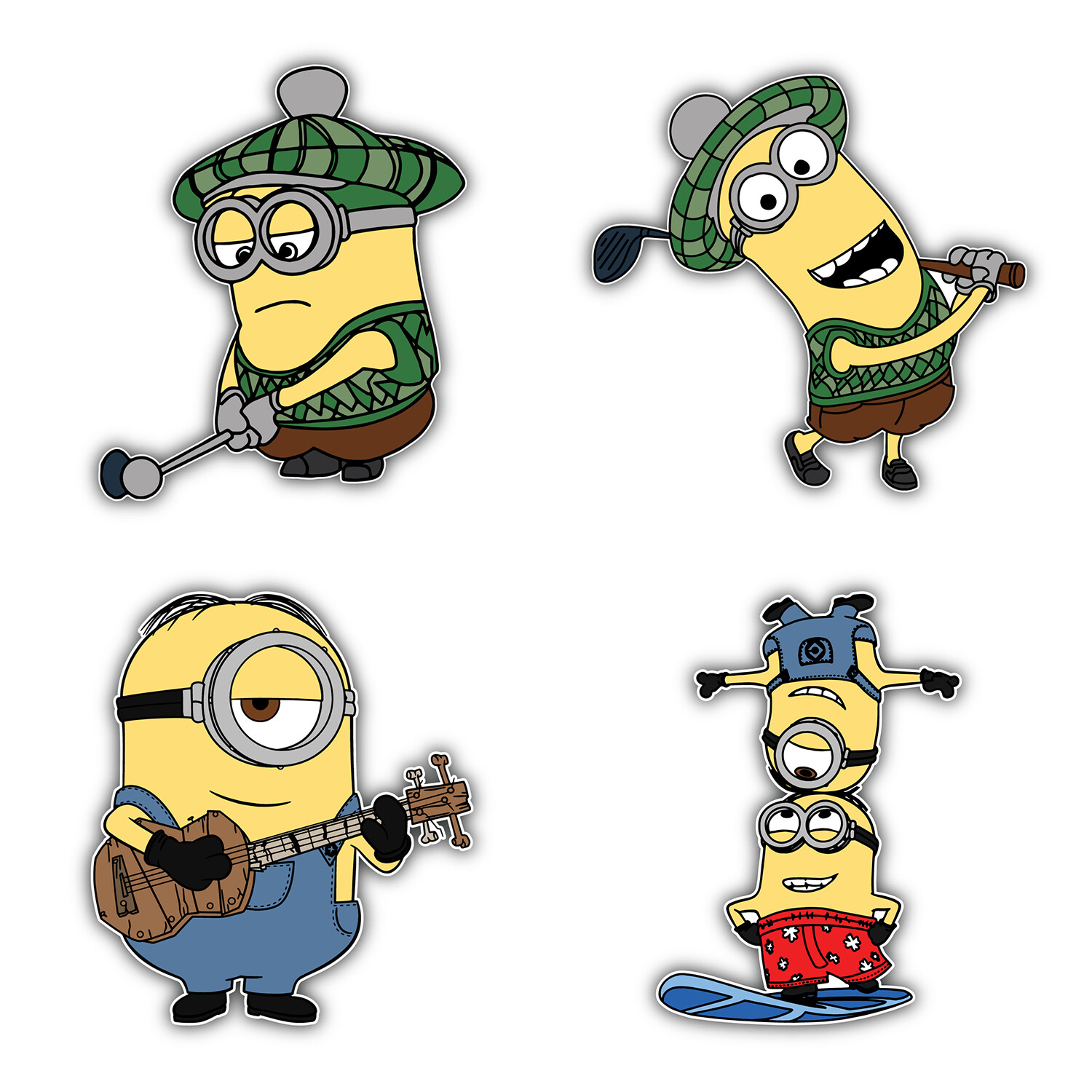 Minions Cartoon Set Of 4 Vinyl Sticker Decal – 5" longer side ID:2