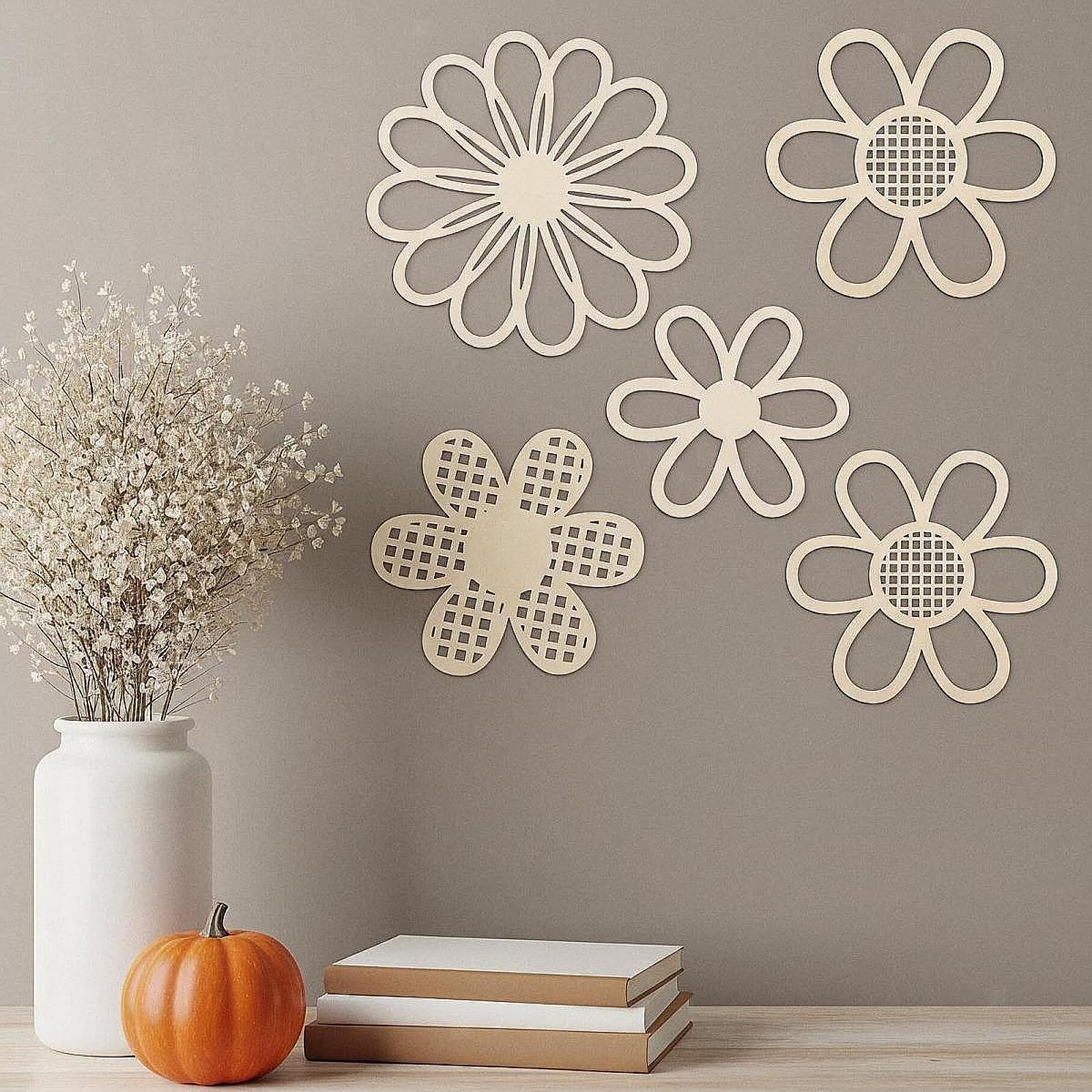 5 Pieces Wooden Flower Nursery Decor Flower Wall Decals Hanging Plaque Boho