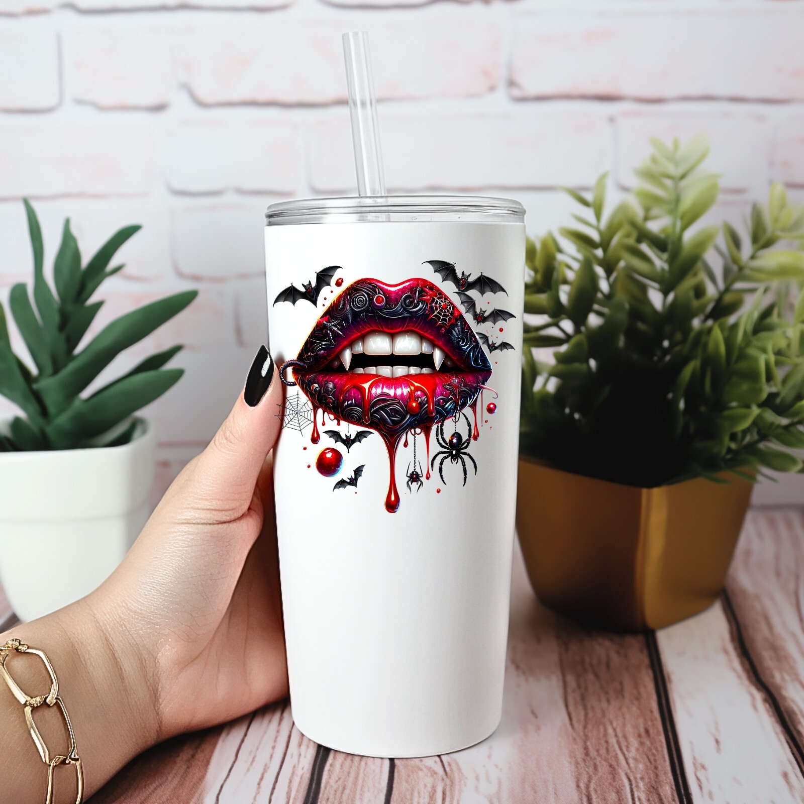 Halloween Spider Web Vampire Lips UV DTF Transparent Sticker / Decal