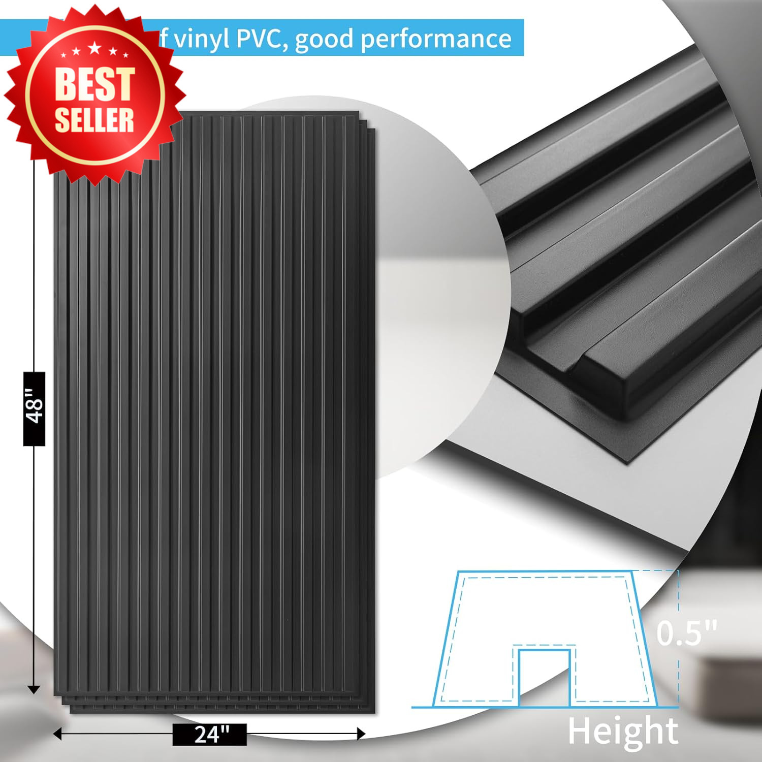 6 Pack Slat Design 3D Wall Panel 2×4 FT PVC Decorative Ceiling Tile Black US