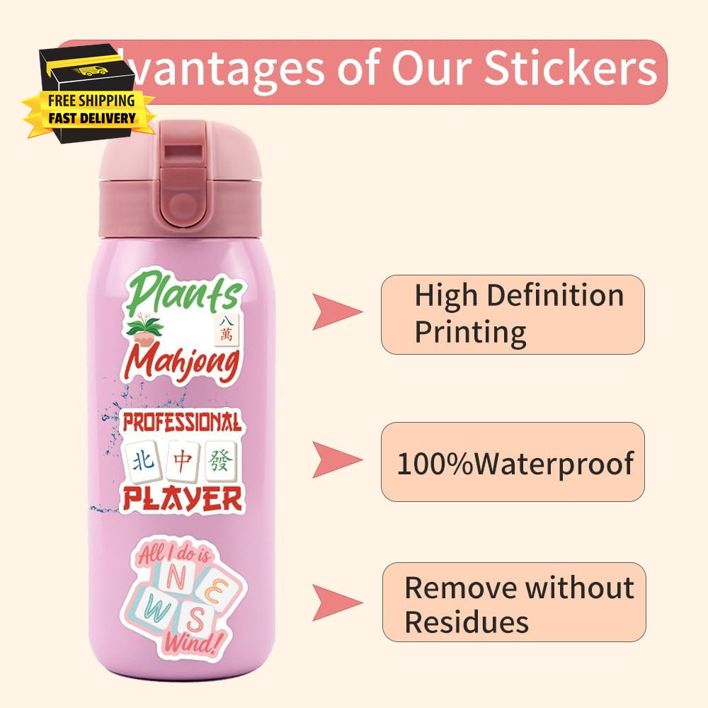55PCS Funny Mahjong Stickers,Vinyl Waterproof Aesthetic Sticker Packs,Cute Mahjo