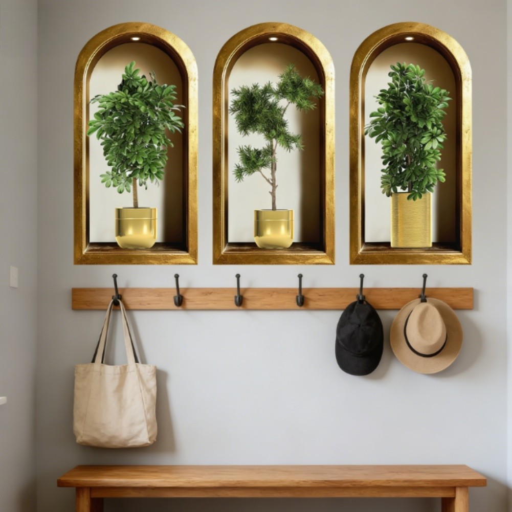 Water Resistant 3D Plant Wall Decals for BathFor Room Hallway Living For Room