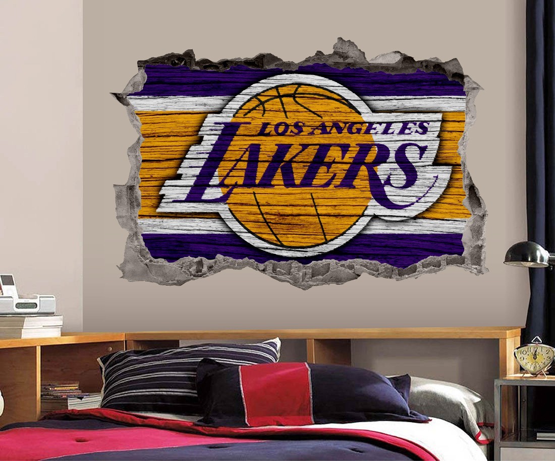 Lakers Wall Art Decal Logo 3D Smashed Los Angeles Basketball Print Decor Sticker