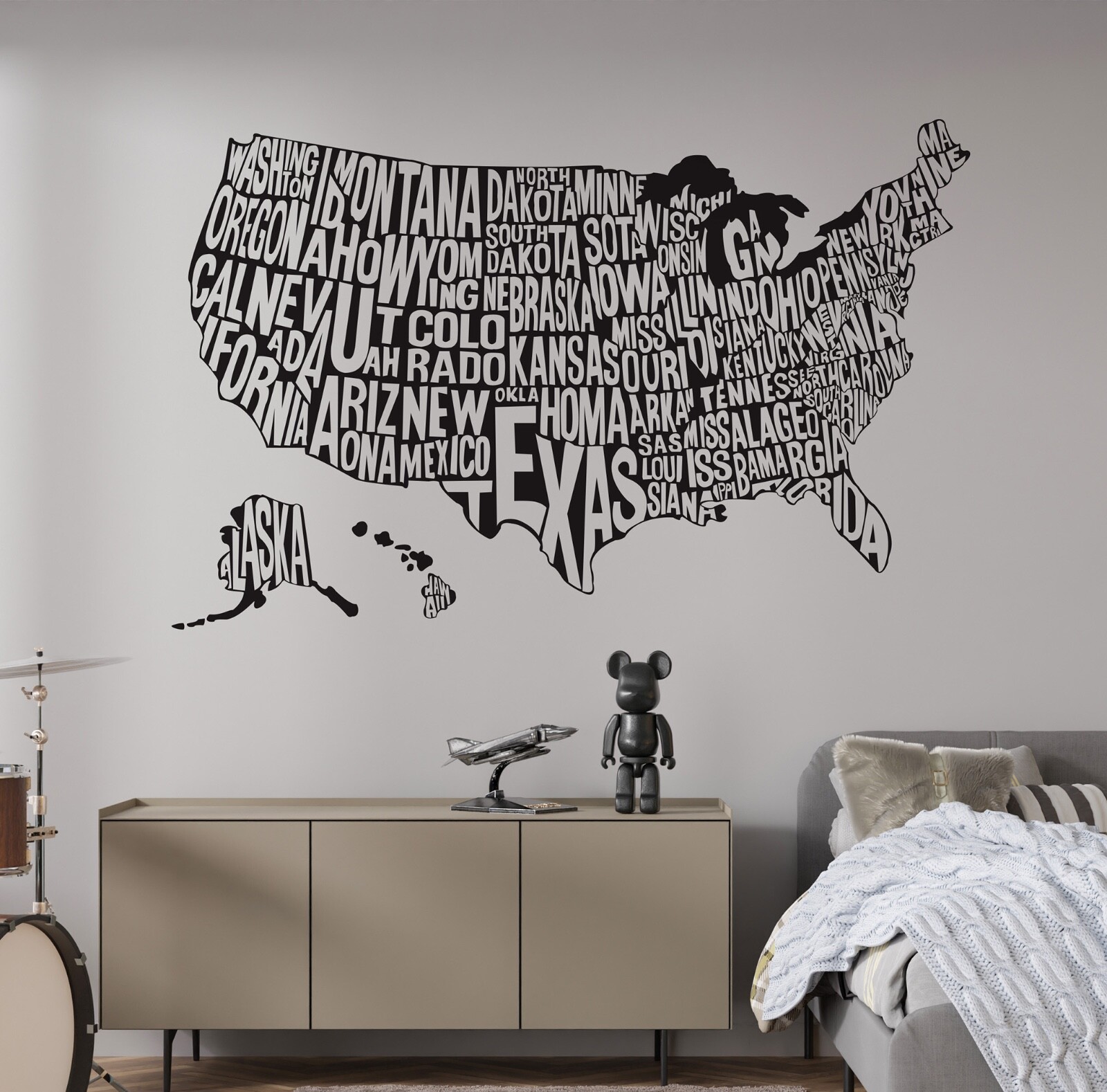USA Map. United States of America Map wall decal. Office Wall Decor. Kid's Room.