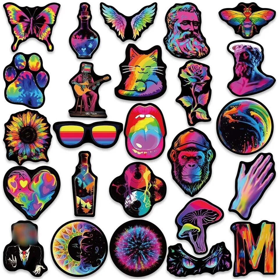 Rainbow Tie Dye Stickers 50pk Trippie Hippie Graphics Stickers Random Mixed