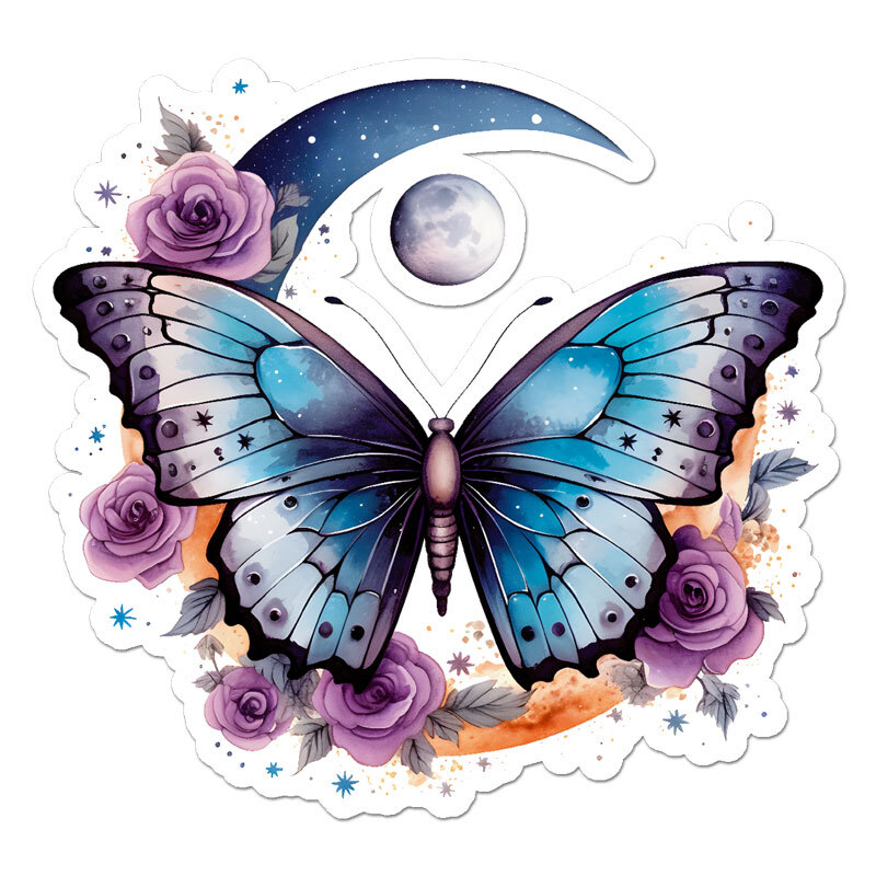 Butterfly Moon Flowers, Vinyl Decal Sticker, Indoor Outdoor, 3 Sizes, #11206