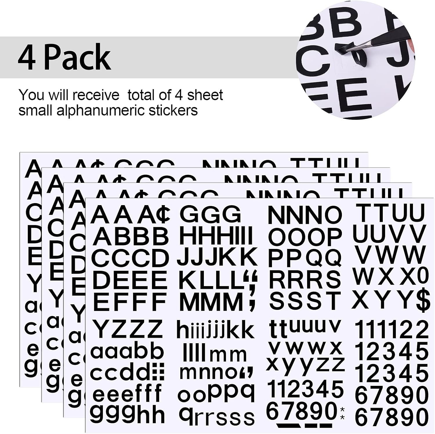 Durable 8-Sheet Black Vinyl Letter Stickers: UV and Weatherproof for Lasting Use
