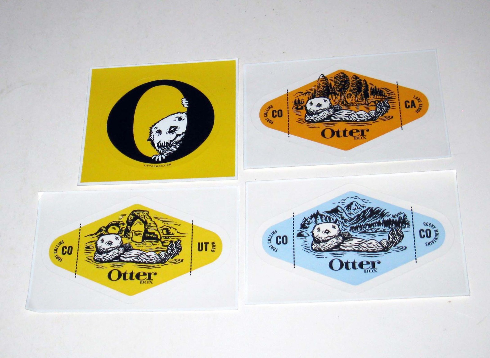 NEW Lot of 4 Otter Box Genuine OEM Stickers Blue Orange Yellow Fort Collins CO