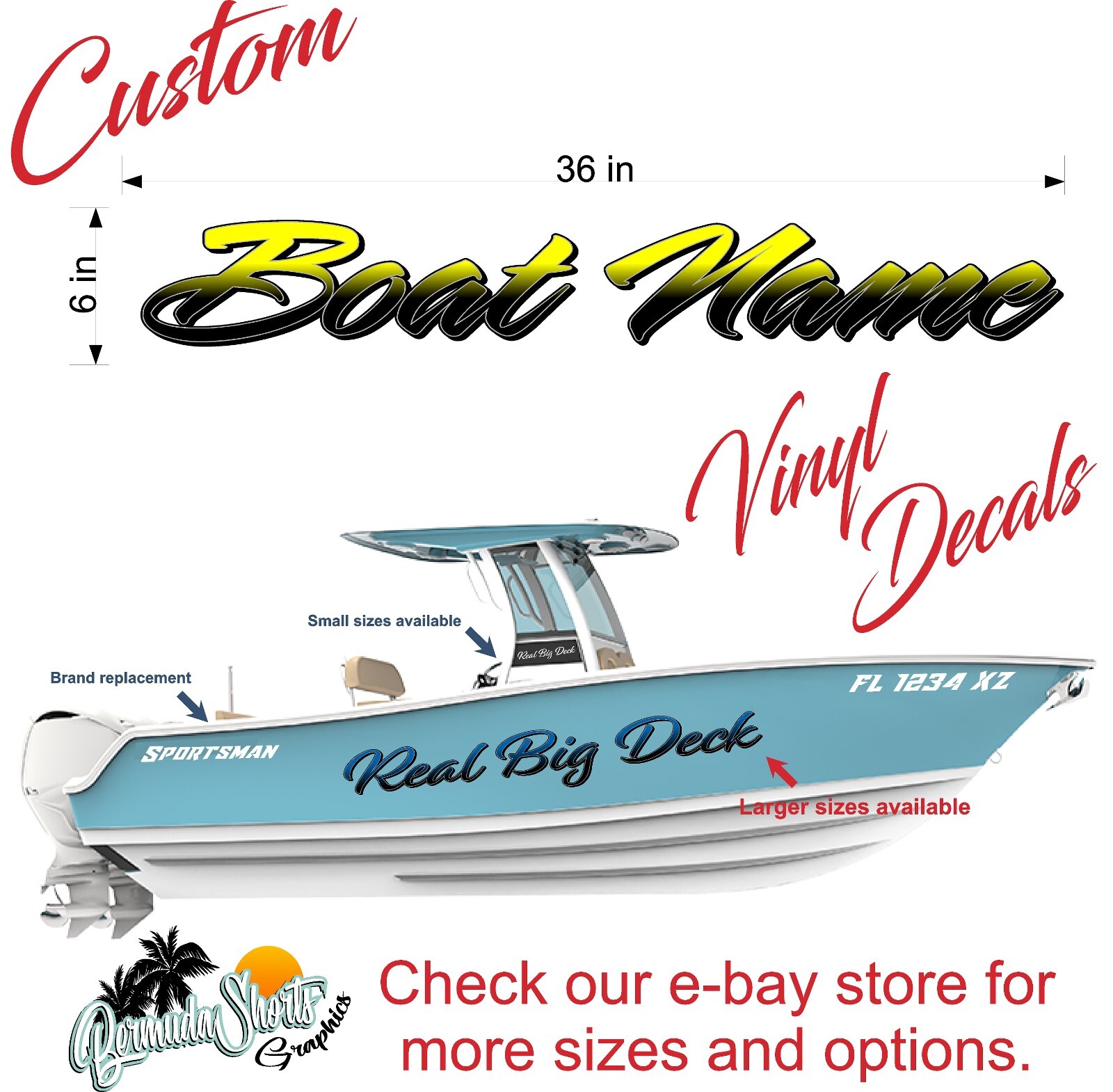 Boat Name Decal 6×36" / Custom Hull Graphic / Premium Marine Vinyl Lettering GRB