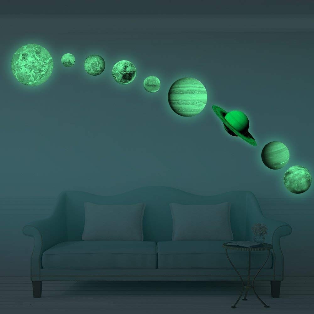9pcs Removable Glow in The Dark Planet Wall Stickers Sun Earth and so on Glow…