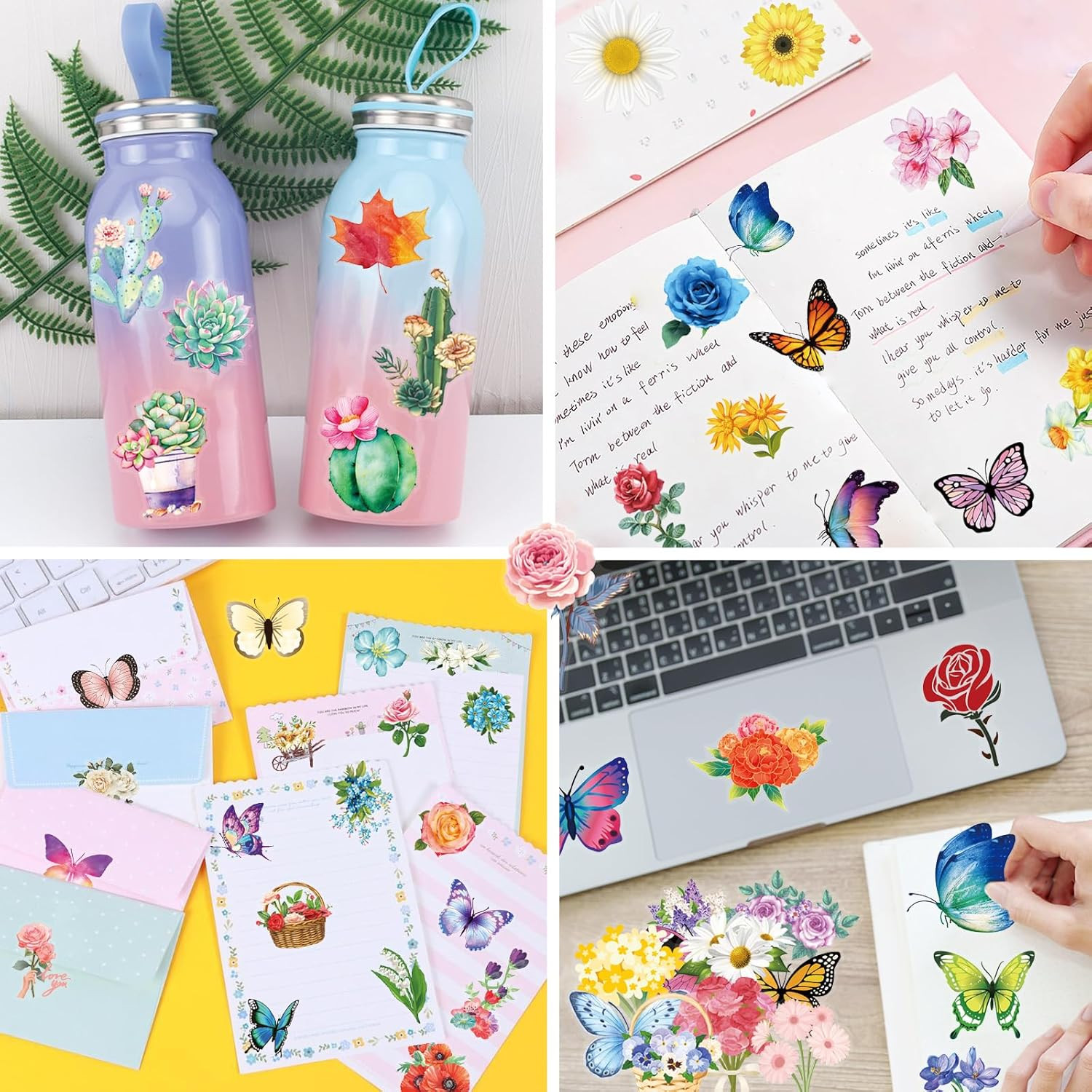 200Pcs Transparent Flower Butterfly Stickers, Aesthetic Nature Floral Decals …