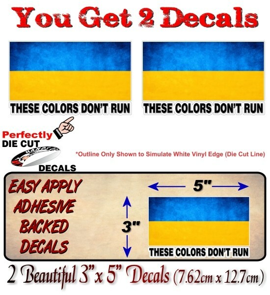 2 UKRAINE FLAG These Colors Don't Run 5" Vinyl Decals Support Ukrainian Stickers
