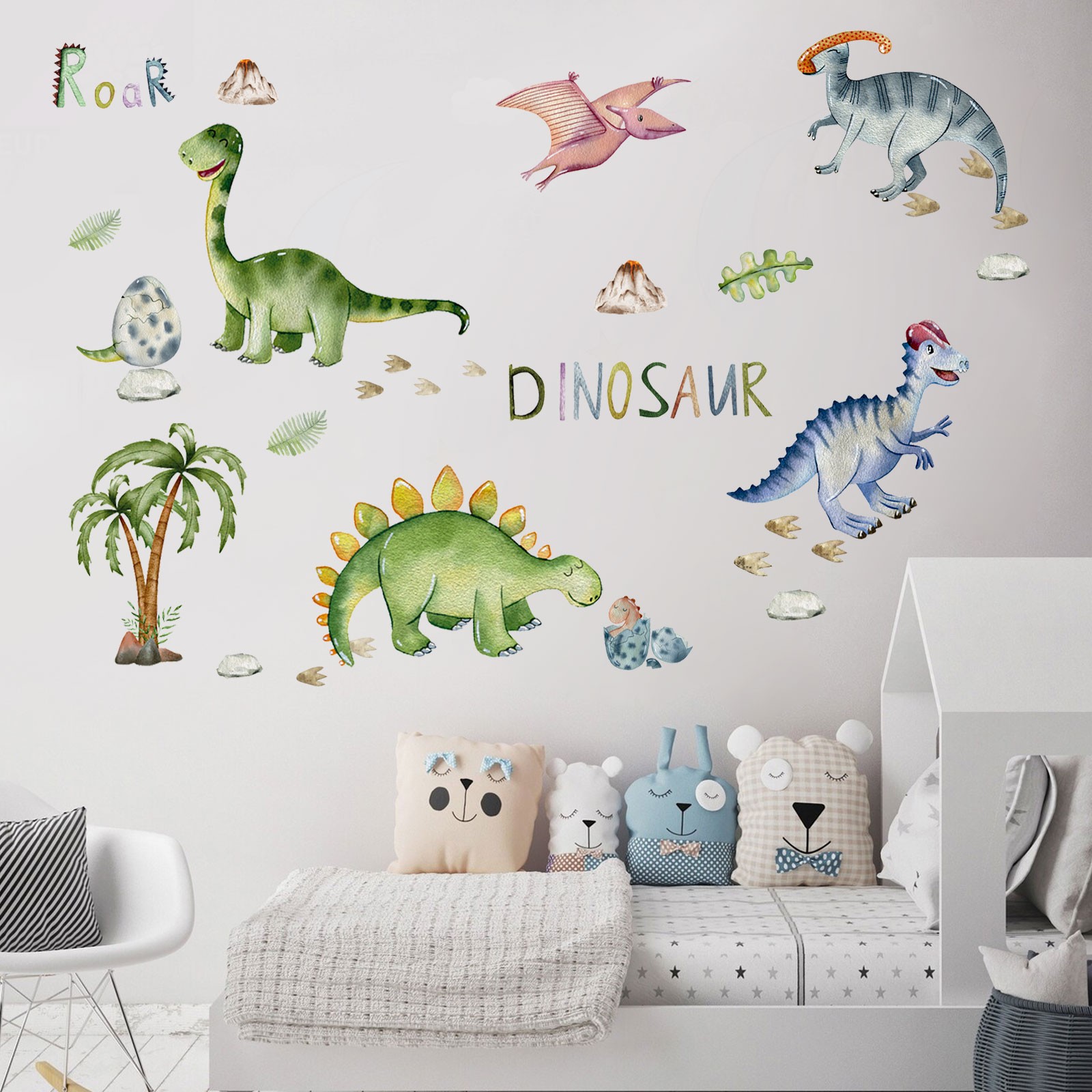 2 PCS Cartoon Dinosaur Wall Stickers Self-Adhesive Room Decor for wall, Wardrobe
