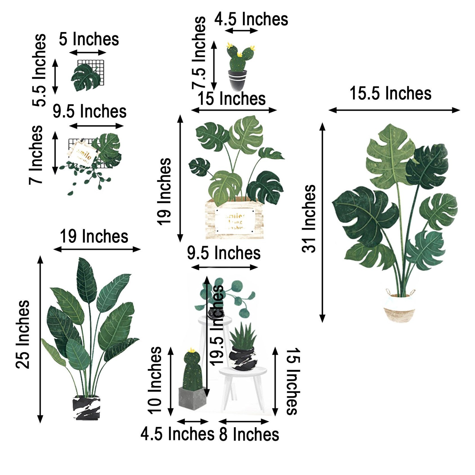 GREEN Potted Plants Removable PVC WALL STICKER Bedroom Dorm Room Decorations