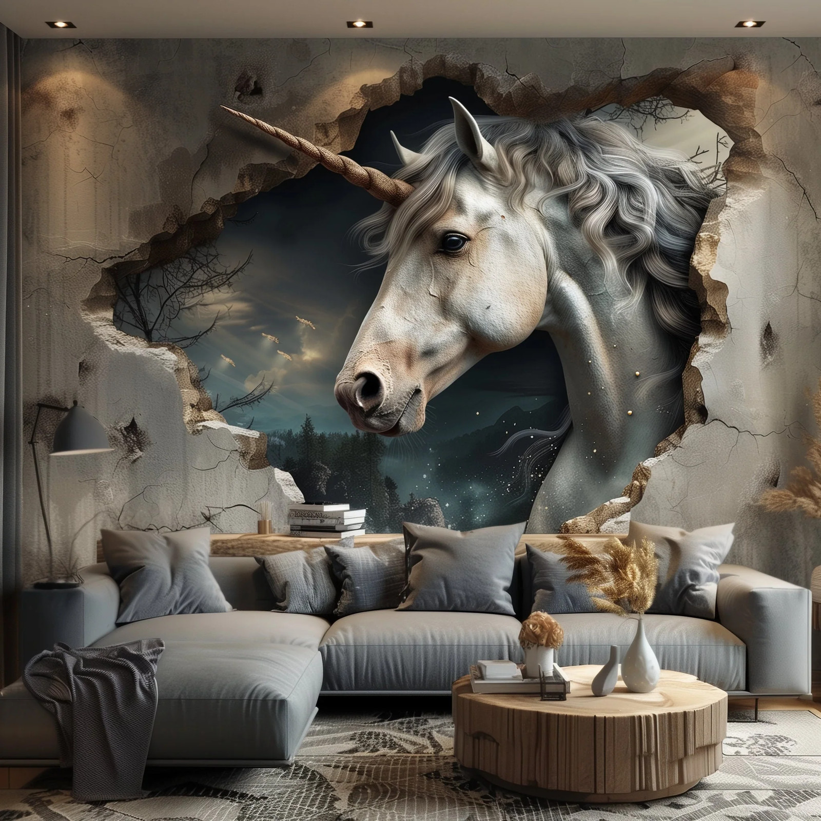 Mystical 3D Unicorn Wall Decal Sticker – Enchanted Forest Fantasy Decor for