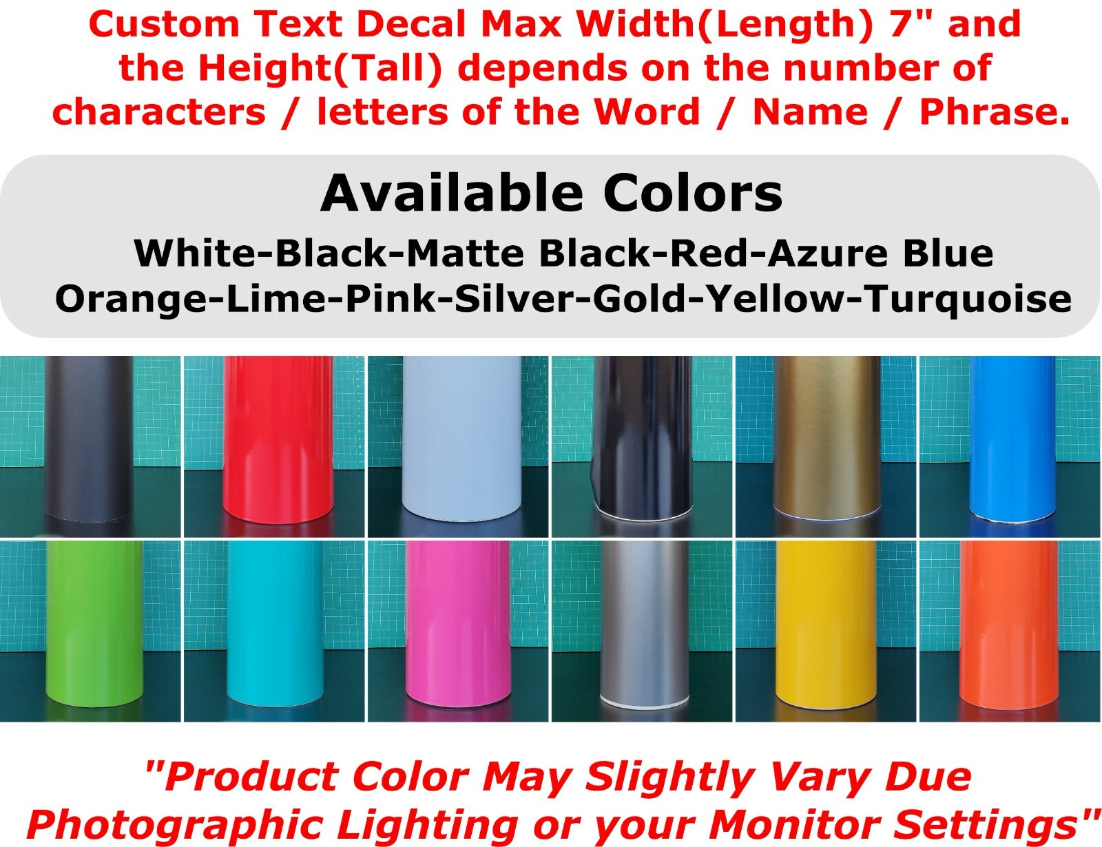 Custom Text Decal Sticker Lettering name Vinyl DieCut 7" Personalized Car decals